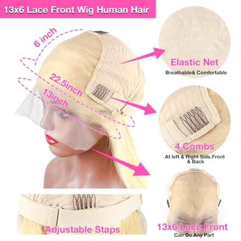 613 13x6 HD Lace Front Wig Human Hair 200 Density 613 Lace Front Wig Human Hair Blonde Wig Straight Lace Frontal Wig Human Hair Pre Plucked 24 Inch