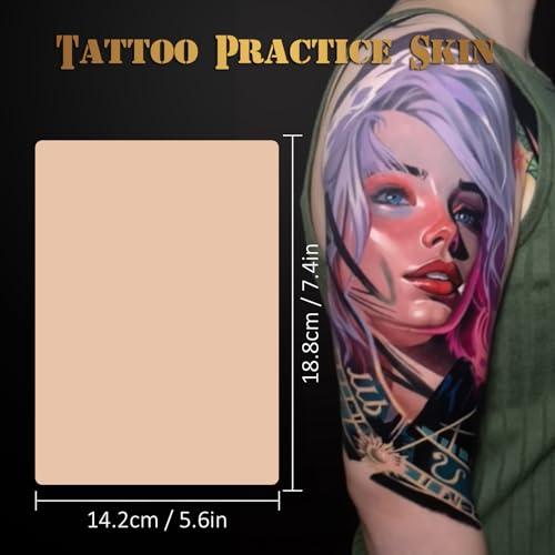 Premium Fake Skin Tattoo 3MM - Jconly 6Pcs Thick Tattoo Fake Skin Double Sides Tattoo Skin Practice, 8¡¿6 in Soft Silicone Tattoo Fake Skin for Beginners and Tattoo Artists, Quality Tattoo Skin