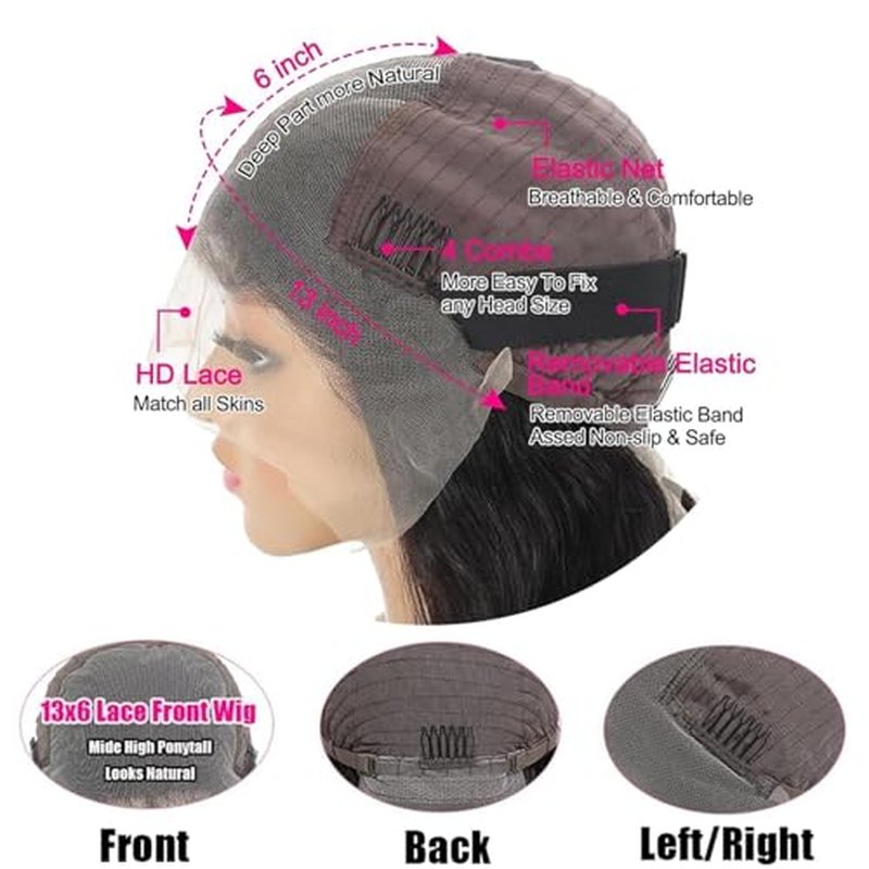 Sunelk 13x6 Body Wave Lace Front Wigs Human Hair 200% Density Glueless Human Hair Wigs for Women HD Transparent Lace Front Wigs with Natural Hairline 22Inch