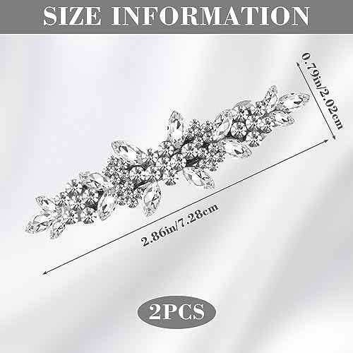 Joez Wonderful Bridal Rhinestone Hair Clips Barrettes 2pcs, Sparkly Crystal Hair Clips Diamond Barrettes, Bling Fancy Wedding Flower Clip Decorative Hair Accessories for Women Girls