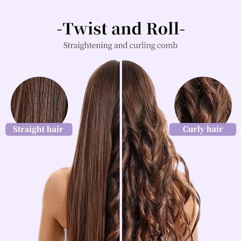 Ceramic Hairdressing Comb Smooth, 2025 New Hairdressing Comb for Straight and Curly Hairs, Upgrade Portable Wireless 2-in-1 Hairs Dressing Combs Fast Heating 3 Adjustable Temperatures (Purple)