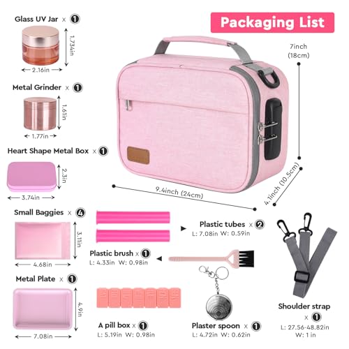 PODAHO Large Smell Proof Bag with 10 Accessories, Premium Organizers Box Case with Combination Lock, Portable Containers Pouch, Great Gift for Women, (Pink Set)
