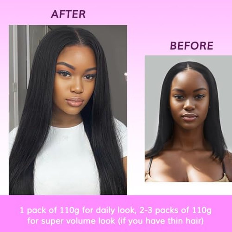 IDN BEAUTY Genius Weft Straight Clip In Hair Extensions Human Hair For Black Girl Women, Virgin Hair Longer Lifespan, Invisible Seamless PU Weft Clip Ins, 16 Inch 110g 7Pcs Natural Black