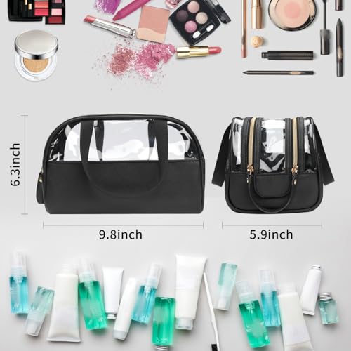 Ethereal Clear Makeup Bag, Large Opening TSA Approved Toiletry Bag Portable Cosmetic Bag for Women Tote Bag Waterproof Travel Makeup Bag Organizer
