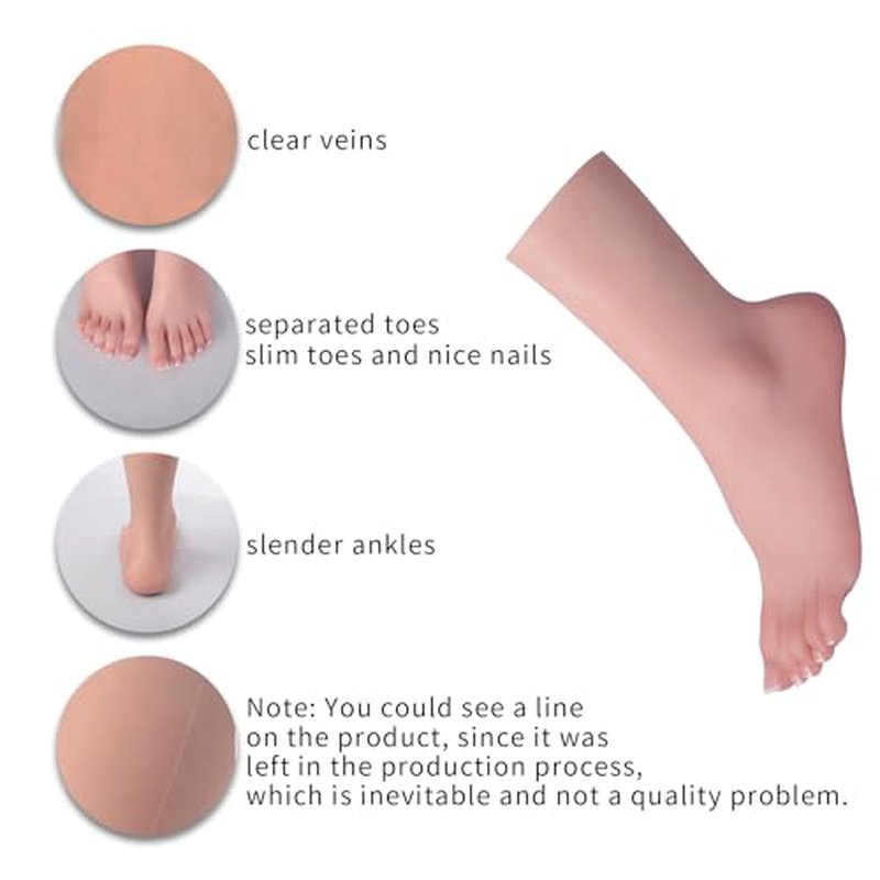 Realistic Silicone Female Model Feet Life Size Jewelry Display Tattoo Practice Art Collection with Nails (Left foot-with skeleton, Brown)