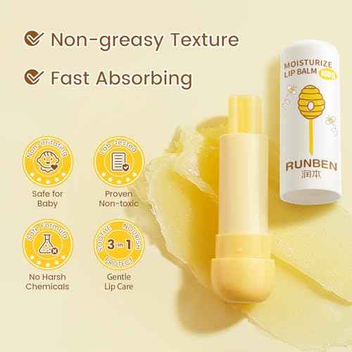 RUNBEN 3 Pack Kids Lip Balm Set Moisturize Baby Lip Balm Toddler Chapped Lips, 24H Deep Moisturizing, Non-toxic & Safe Lips Care