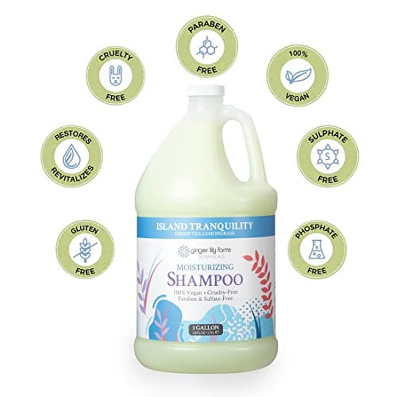 Ginger Lily Farms Botanicals Moisturizing Shampoo for All Hair Types, Island Tranquility, 100% Vegan & Cruelty-Free, Green Tea Lemongrass Scent, 1 Gallon Refill (Pack of 4)