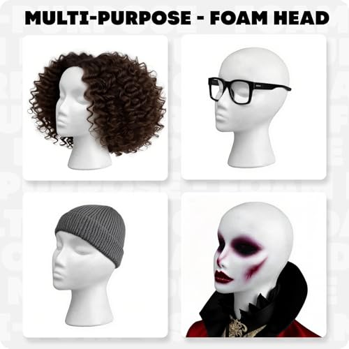 12" 3 Pcs Foam Wig Head - Tall Female Foam Mannequin Wig Stand and Holder for Style, Model And Display Hair, Hats and Hairpieces, Mask - for Home, Salon and Travel