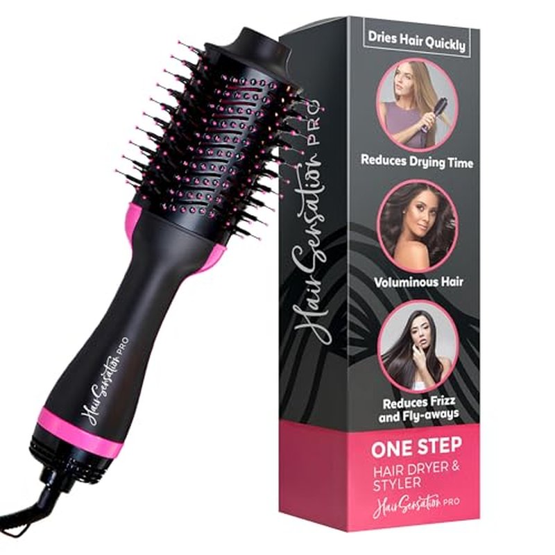 Blow Dryer Brush, 4 in 1 Styling Tools with ION Generator and Ceramic Coating for Fast Drying Hair Types, Pink