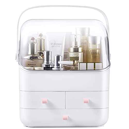 Large Makeup Organizer w Drawers Beauty Organizer Makeup Box Holder Vanity Organization Desk Countertop MakeUp Organizers Bathroom Counter Organizer Skincare Cosmetic Case Stand Dustproof Lid Gift