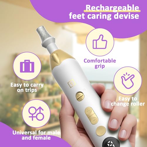 Callus Remover for Feet, Electric Foot Callus Remover - 8 Grinding Heads, 9 Speeds, Rechargeable Foot File - Professional Pedicure Tool for Hard Skin, Calluses & Cracked Feet White