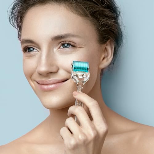 Derma Roller Titanium Needles,192 Micro Needle Dermal Roller- Microdermabrasion Tool At Home Use (Blue)