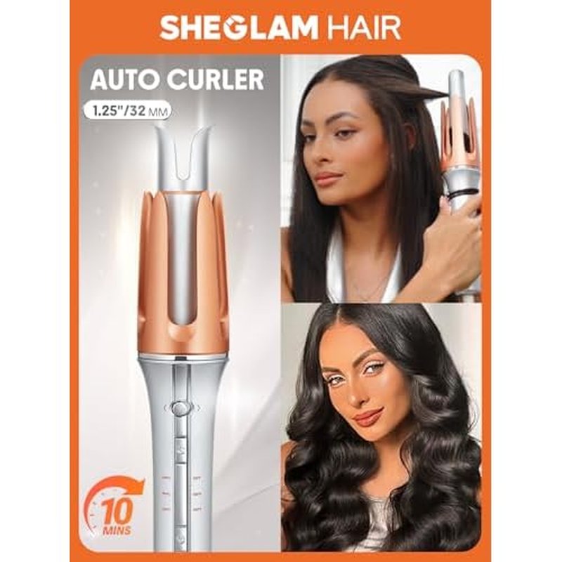 SHEGLAM Automatic Curling Iron 1 1/4 inch with 3 Temperatures Fast Heating, 2-Way Rotation, Anti-Scald, Anti-Tangle Rotating, Automatic Shut-Off for Hair Styling