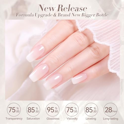Born Pretty Milky White Gel Nail Polish Jelly White Sheer Translucent Neutral Gel Polish Hema-Free Soak Off Nail Art Gel 15ml, 0.54 Fl Oz