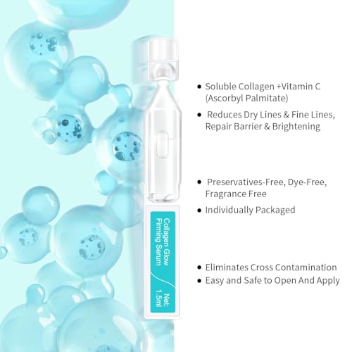 Collagen Glow Firming Face Serum - Fresh Facial Ampoule with Hyaluronic Acid, Adenosine & Centella ? Anti-Aging, Firming & Hydrating Skincare for Fine Lines, Wrinkles & Sensitive Skin -30 Vials