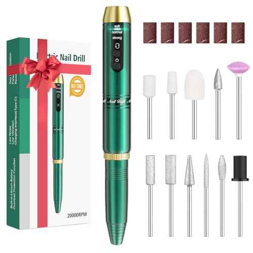 Cordless Nail Drill, Portable Electric Nail File with 11 in 1 Nail Drill Bits for Acrylic Gel Dip Powder Nails, Rechargable Efile Machine Kit for Home Manicure Pedicure, Green
