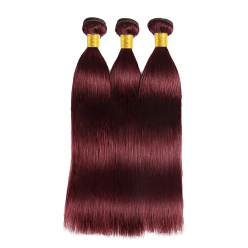#99J Burgundy Human Hair Bundles Straight Bundles 18 20 22 Inch Wine Red Bundle Unprocessed Brazilian Virgin Hair 3 Bundle Deals Quick Weave Hair Extensions 50 Gram Per Bundle