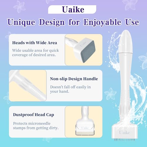 Derma Stamp - Uaike Microneedling Derma Stamp for Hair, Beard, Scalp & Face, Home Use Microneedle Roller Dermastamp for Women and Men