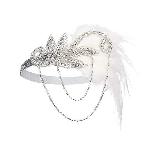 JISEN 1920s Flapper Vintage Peacock Feather Gatsby Beaded Tassel Headpiece