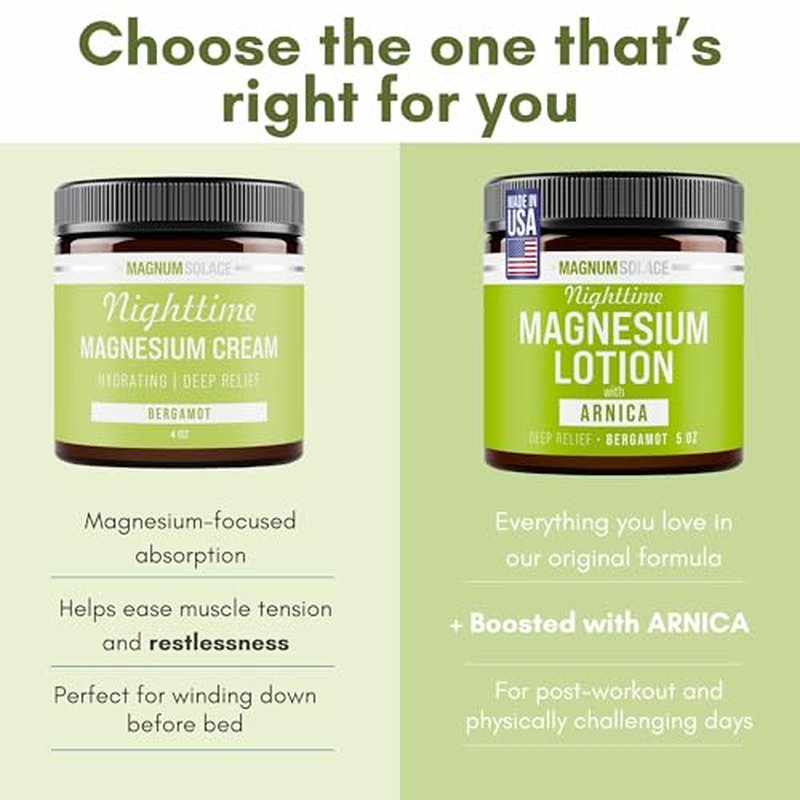 Nighttime Magnesium Lotion with Arnica ? Soothing Relief & Relaxation, Highly Concentrated Magnesium for Muscles & Joints ? Apply to Legs or Feet Before Bed ? Skin-Friendly