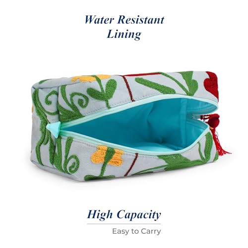 Huar Travel Makeup Bag- Large Capacity Cosmetic Bags for Women - Water Resistance Lining Portable Pouch & Open Toiletry Bag - Perfect Girls Makeup Organizer for Travel Essentials (Sky Blue)