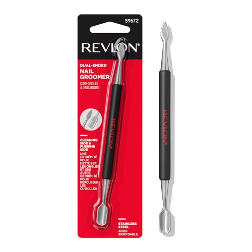 Revlon Expert Dual-Ended Nail Groomer, Stainless Steel Manicure Tool, Clean Under Fingernails and Lift Cuticles, 1 Count