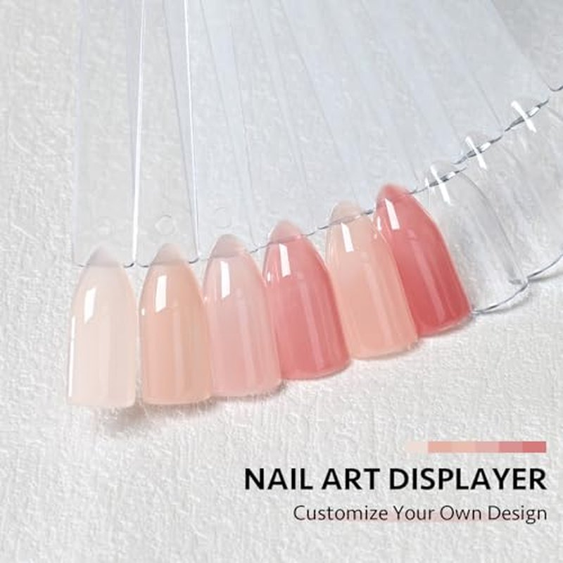 GAOY Nail Swatch Sticks with Ring, 50 Pcs False Nail Sample Swatches with Numbers Stickers, Fan-shaped Practice Color Display for Home or Salon Use