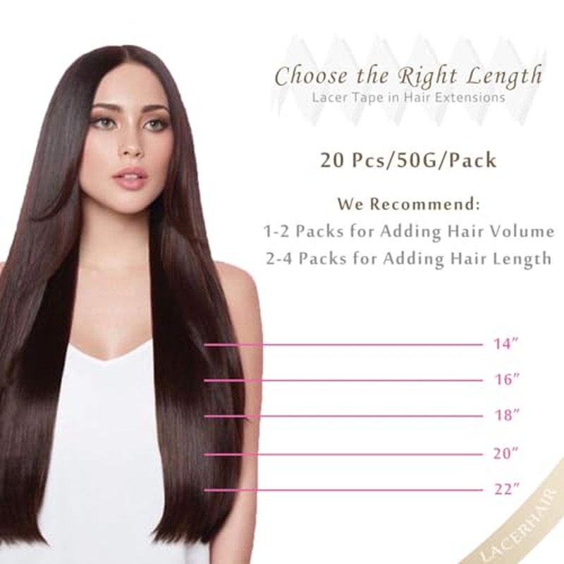 Lacer Human Hair Tape In Extensions 18inch Dark Brown Tape In Hair Extensions Straight Human Hair Chestnut Brown Highlight 100G 40pcs Thick Ends Piece For Invisible Seamless Human Hair Tape In