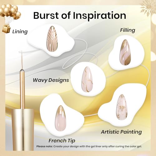 Beetles Metallic Gel Nail Polish Liner Set Silver Bronze Gold 2pcs Gel Liner Nail Art Chrome 3D High-Gloss Effect for Nail Paint Design with Thin Brush DIY French Manicure Curing Requires at Home