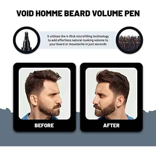 VOID Homme Beard Pen Filler for Men (Pack of 4) Instant Beard Pen & Filler Beard Pencil, Easy Beard Pen Liner, Beard Filler Pen for Beard Filling Pen Kit & Beard Marker, Waterproof Pen (Black)