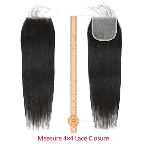 Straight 4x4 HD Lace Closure Human Hair,12A Transparent Lace Closure 100% Remy Human Hair Free Part Hand Tied Swiss Lace Closures Pre Plucked with Baby Hair Front Only Natural Black(20 Inch)