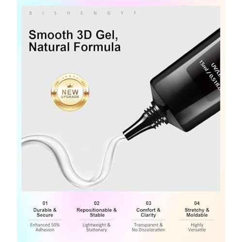 3D Nail Gel Art BISHENGYF - Rose Gold Chrome Nail Powder 15g 3D Nail Gel with Laser White Nail Powder Non-Sticky Clear 3D Sculpting for Art Home DIY