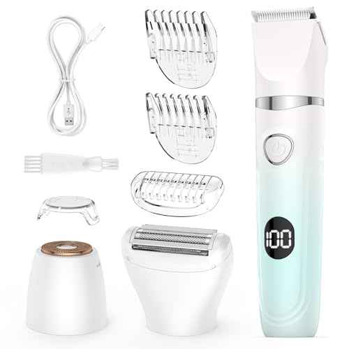 Bikini Trimmer for Women,3-in-1 Electric Shaver for Women,Rechargeable Painless Pubic&Facial Razor for Sensitive Skin,Lip,Arms,Legs with LED Display (Gradient Green)