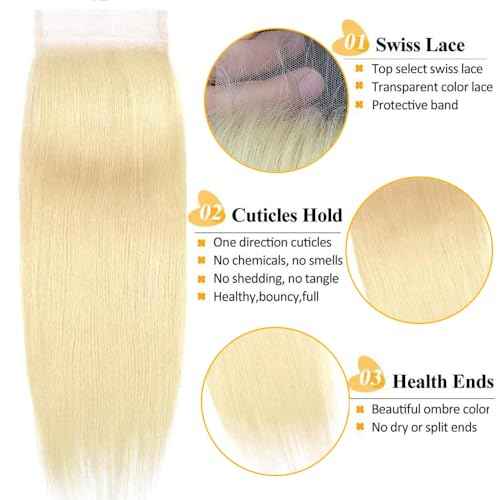 QTHAIR 16A #613 Straight HD Lace Closure(18") Russian Blonde #613 Straight 4X4 Human Hair Lace Closure 100% Platinum 613 Honey Blonde Human Hair for Black Women