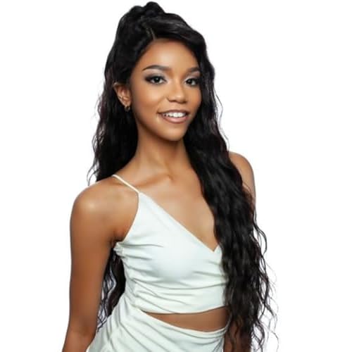 Curly V Part Wig 180% Density No Leave Out V Part Wigs Upgrade U Part Glueless Wigs for Black Women Premium Fiber & Remy Human Hair Blended, Realistic Look with True Scalp (Natural Black, 22 Inch)