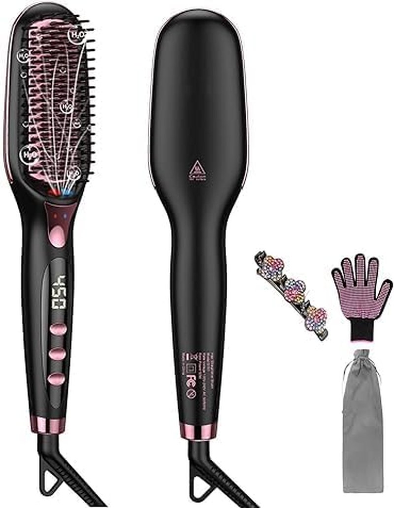 Hair Straightener Brush - 16 Heat Settings, Scald-Resistant & Auto Shut-Off | Family-Friendly Design