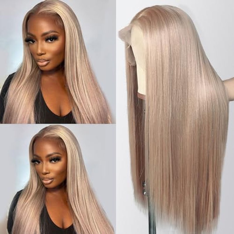 Munx Ash Blonde Straight Human Hair Wig Pre Plucked Real Ear To Ear 13x6 Lace Front Glueless Wig Bleached Invisible Knots Wear and Go 180% Density 18Inch HD Transparent Colored Frontal Wigs