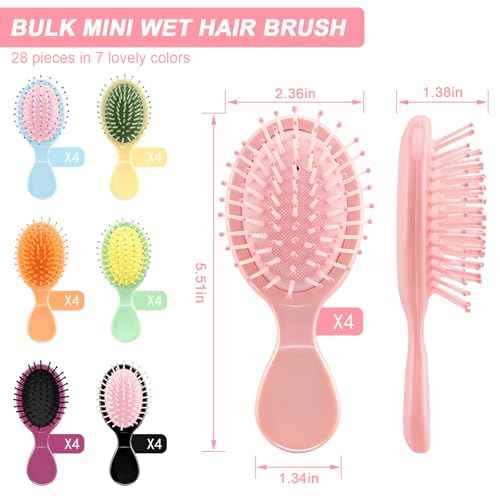 HOFASON 28 Piece Bulk Mini Wet Hair Brush, Women Bridesmaid Gift Toddler Girls Women Small Travel Detangling Brushes Set, Teen Girl Party Favors, Stocking Stuffers, 7 Colors