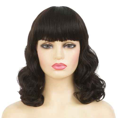 Women Short Black Finger Wave Wigs with Bangs 1920s Curly Synthetic Flapper Wig Heat Resistant Vintage Halloween Cosplay Costume Hair Wig