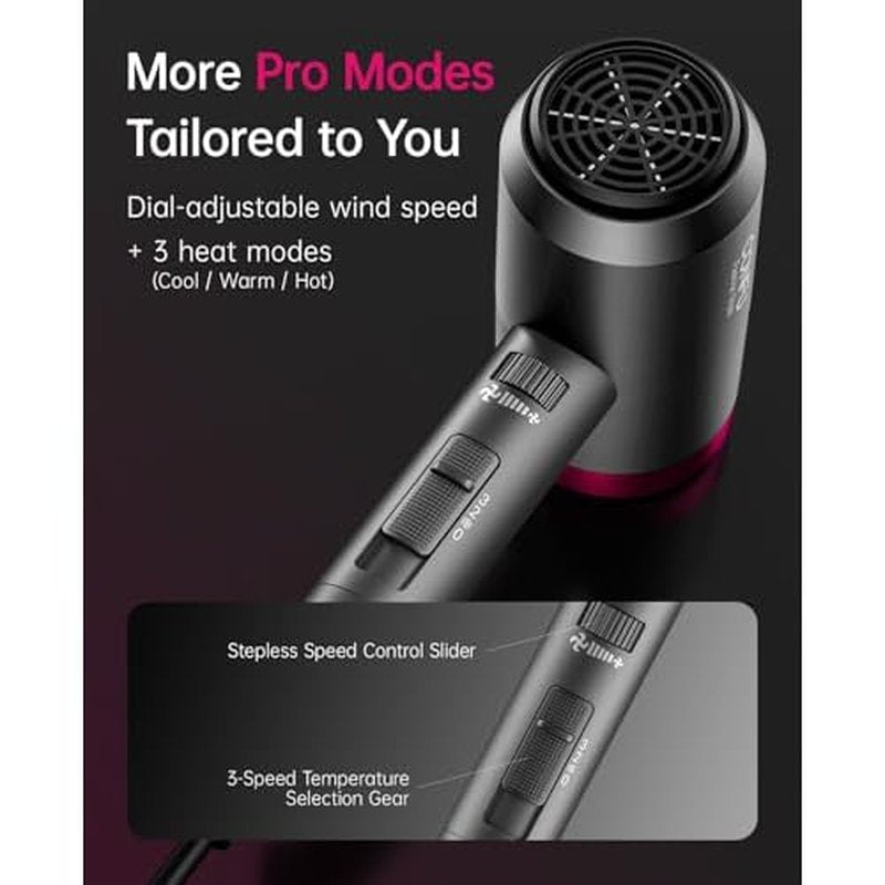 CONFU Ionic Blow Dryer 1600W, Portable Lightweight Fast Drying Negative Ion Hairdryer Blowdryer, 3 Heat Settings & Infinity Speed, with Diffuser and Concentrator Nozzle for Home & Travel