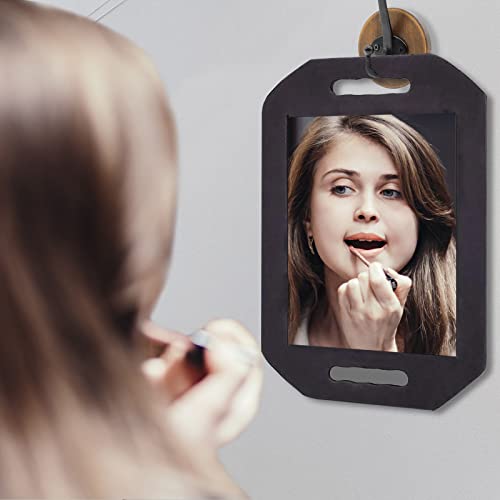 Barber Mirror Handheld Foam, Salon Large Foam Hand Mirror with Double Handle, Square Barbershop Handheld Mirror, Black