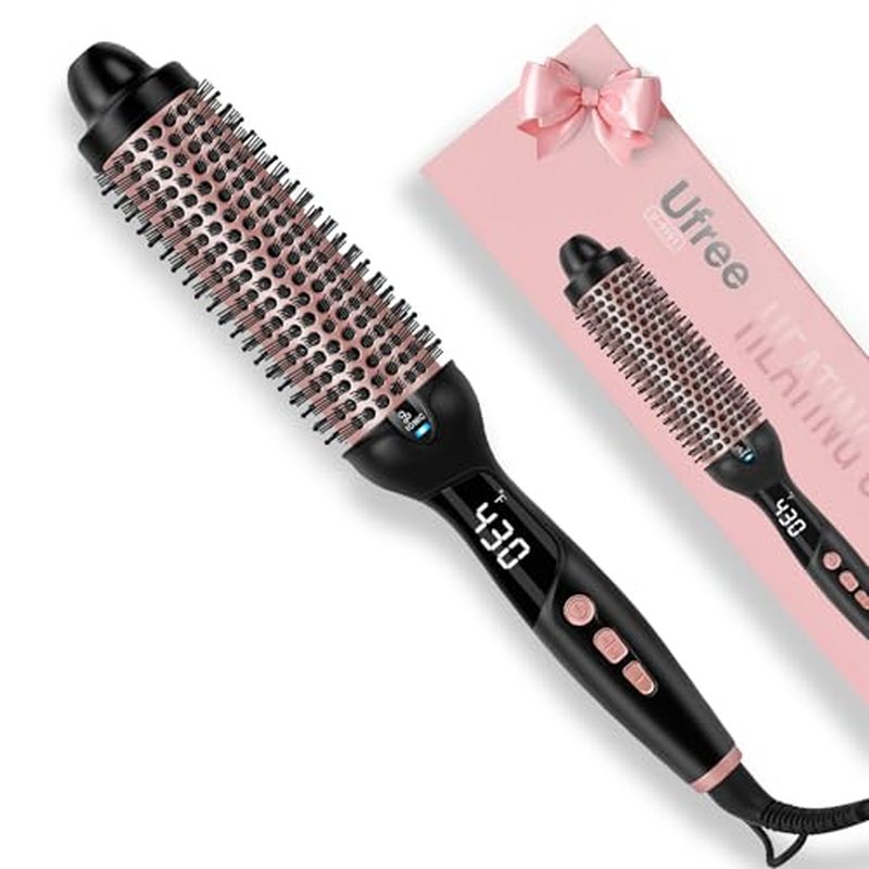Ufree Ionic Thermal Brush, 1.5 Inch Heated Round Brush for Blowout, 30s Fast Heating Curling Brushes with 9 Temp Settings, Dual Voltage Travel Hair Styling Tool, Not Blow Dryer