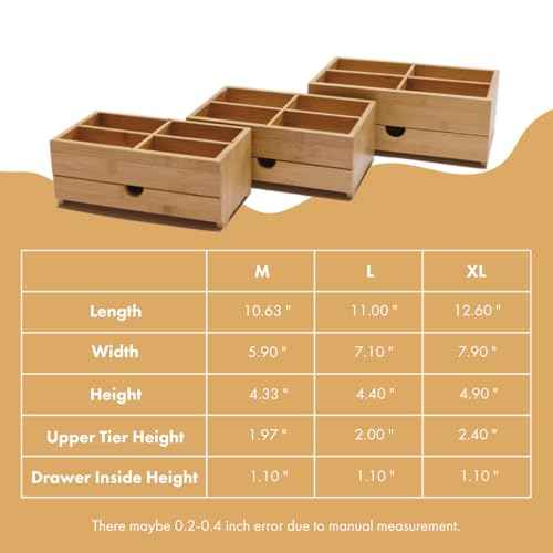 GOBAM Makeup Storage Drawer Organizer Bamboo Wood Cosmetic Display Box, Large Capacity Bathroom Beauty Countertop Organizer, Great for Bathroom Dresser