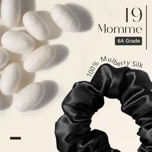 ZIMASILK 100% Mulberry Silk Hair Scrunchies, Best For Women And Girls¡¯ Hair 19 Momme Elastic Hair Bands for Ponytail Holder Gentle And No hurt (3 Pack, Black)