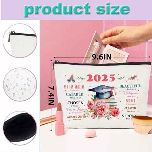 Graduation Gifts Graduation 2025 Inspirational Makeup Bag Religious Cosmetic Bag Toiletry Bag Zipper Pouch Christian Gifts for Women Female Her Masters PHD Degree College University Senior