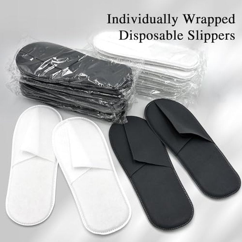 100 Pairs Disposable Slippers Bulk ? 50 White & 50 Gray Disposable Slipper for Guests, Hotel Spa Guest Slippers Closed?Toe for Travel Home