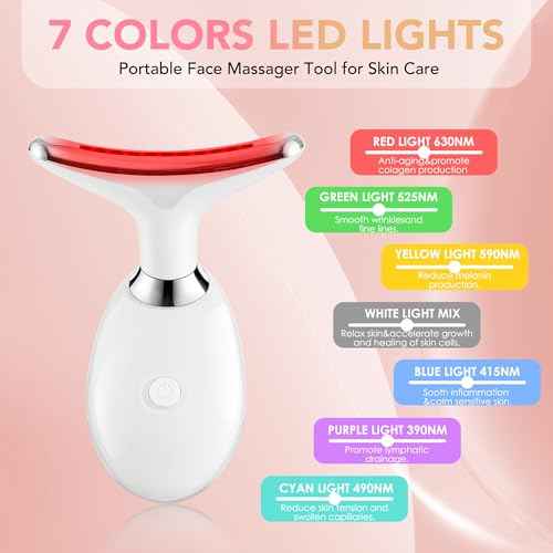 Red-Light-Therapy-for-Face, Facial Massager Wand with 7 Color - Birthday, Christmas, Mothers Day, Valentines Day, Self Care Gifts for Her Women Mom Best Friend Wife Teacher (White)