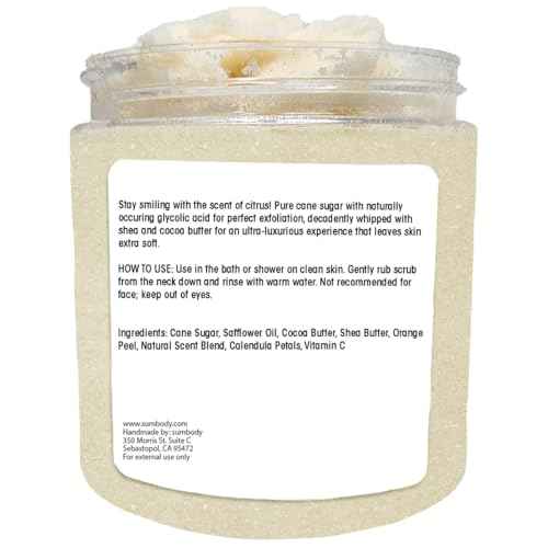 Sumbody USA Citrus Shea Sugar Body Scrub Vitamin C (9oz) Moisturizing Exfoliating Body Foot Hand Scrub Hydrating Nourishing Bath Essential Scrubs Women Teens Gift Self Care Vegan