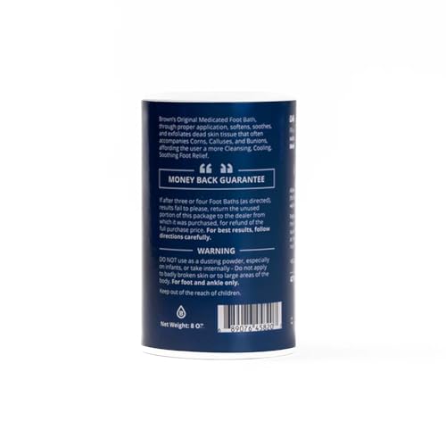 Brown's Original Medicated Foot Bath Soothing Relief for Corns, Calluses, Bunions & Odor ? Exfoliating Foot Soak for Dry, Soft Feet (8oz)
