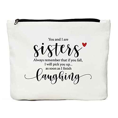 JIUWEIHU Funny Sister Gifts, Sister Gifts from Sisters Brother, Sister Christmas Birthday Graduation Gifts, Gift for Big Little Sister Soul Sister Makeup Bag-You and I are Sister -Inspirational Gifts